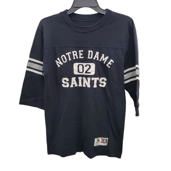 Augusta Sportswear Black White Notre Dame Saints 3/4 Sleeve Football Tee Adult S - Picture 1 of 6